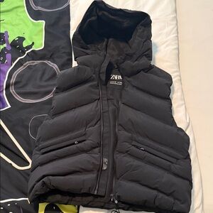 Zara Charcoal Hooded Puffer Vest